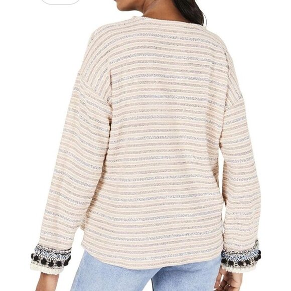 NWT Style & Co. Boho Sweater Womens Peach and Gray Pompom Sleeves Size XXL - Picture 8 of 8